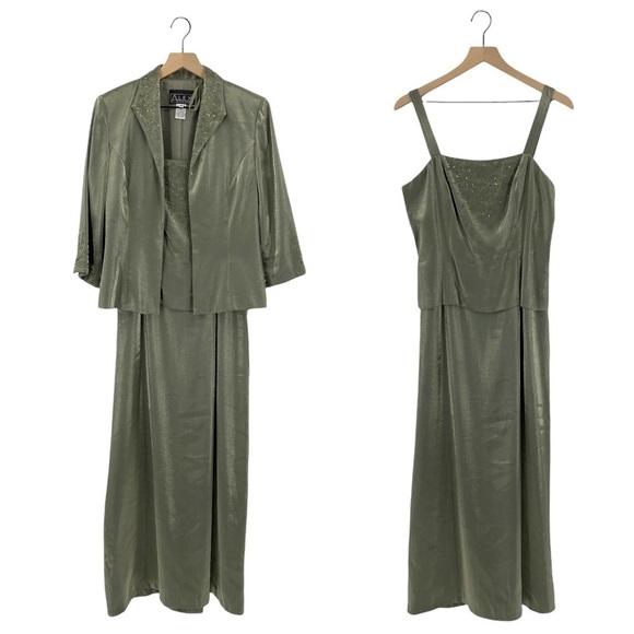 Alex Evenings Beaded Midi Dress Jacket Set Green Size 10 - Picture 1 of 16
